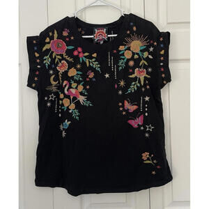Johnny Was Embroidered Short Sleeve Top Large